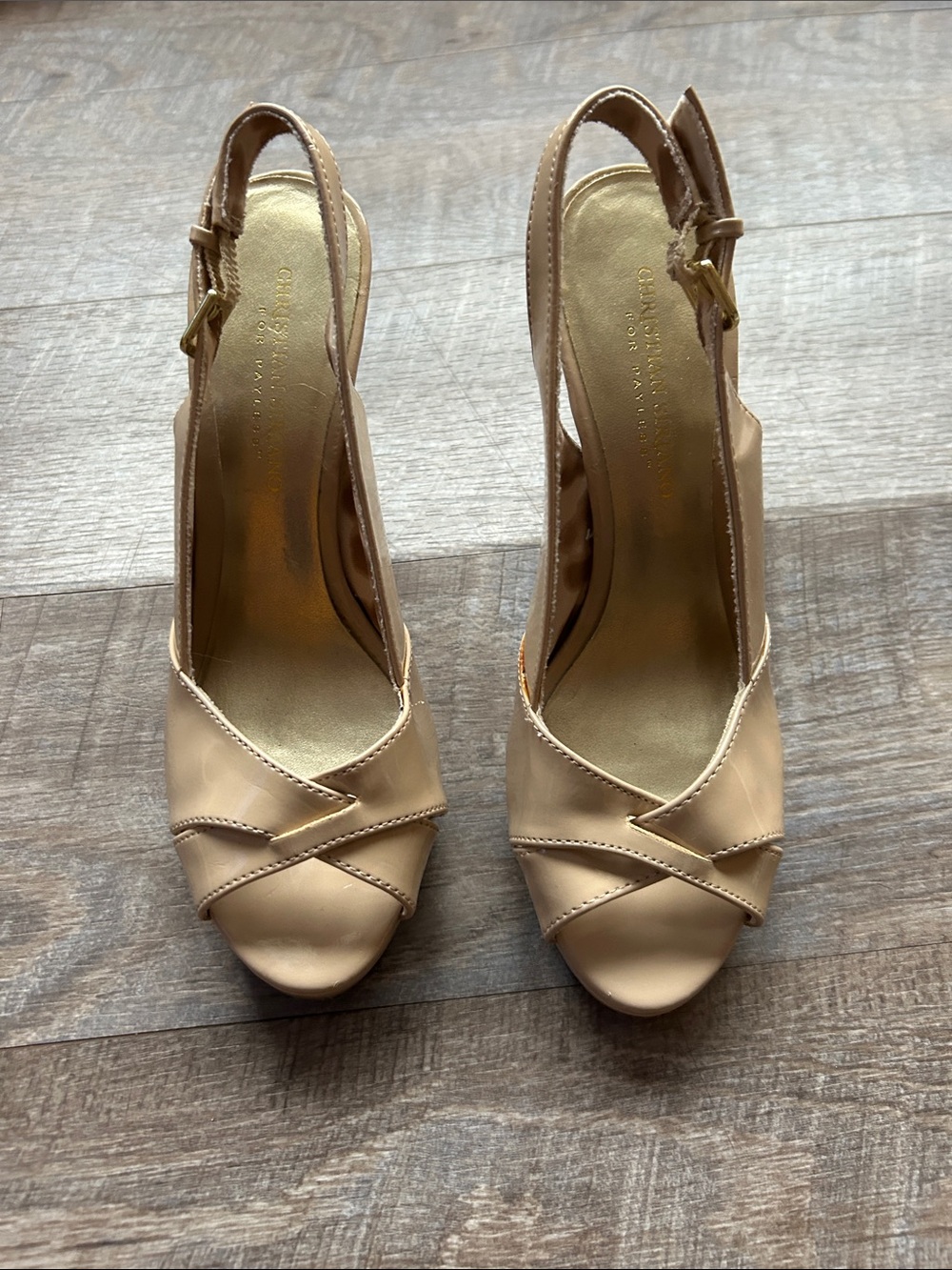 Christian Siriano Beige Peep-Toe Slingback Heels